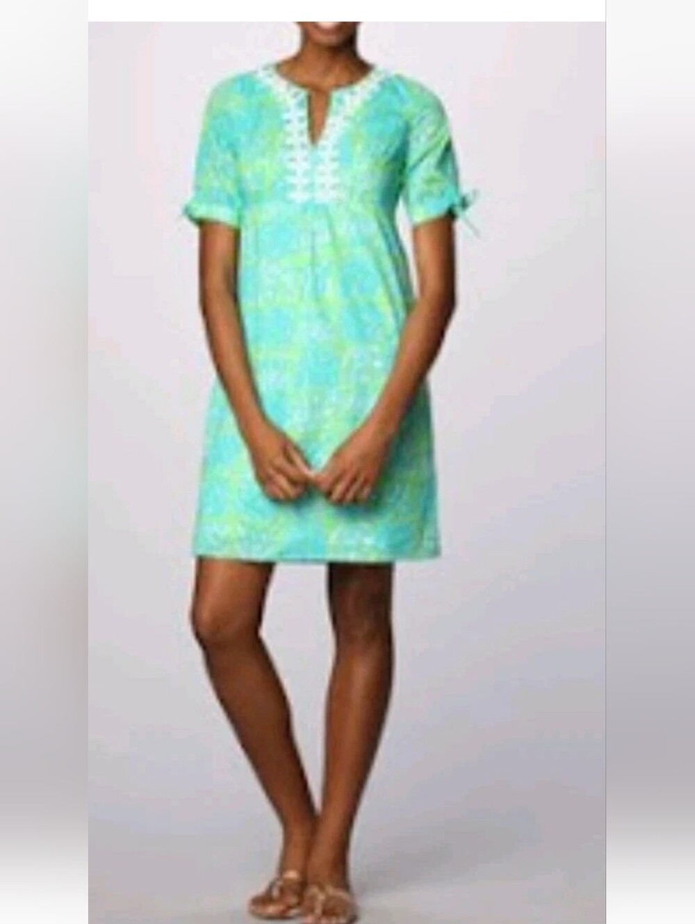 Retro Lilly Pulitzer Shift Dress Tropical High Waist Lace Blue Green Vintage 6